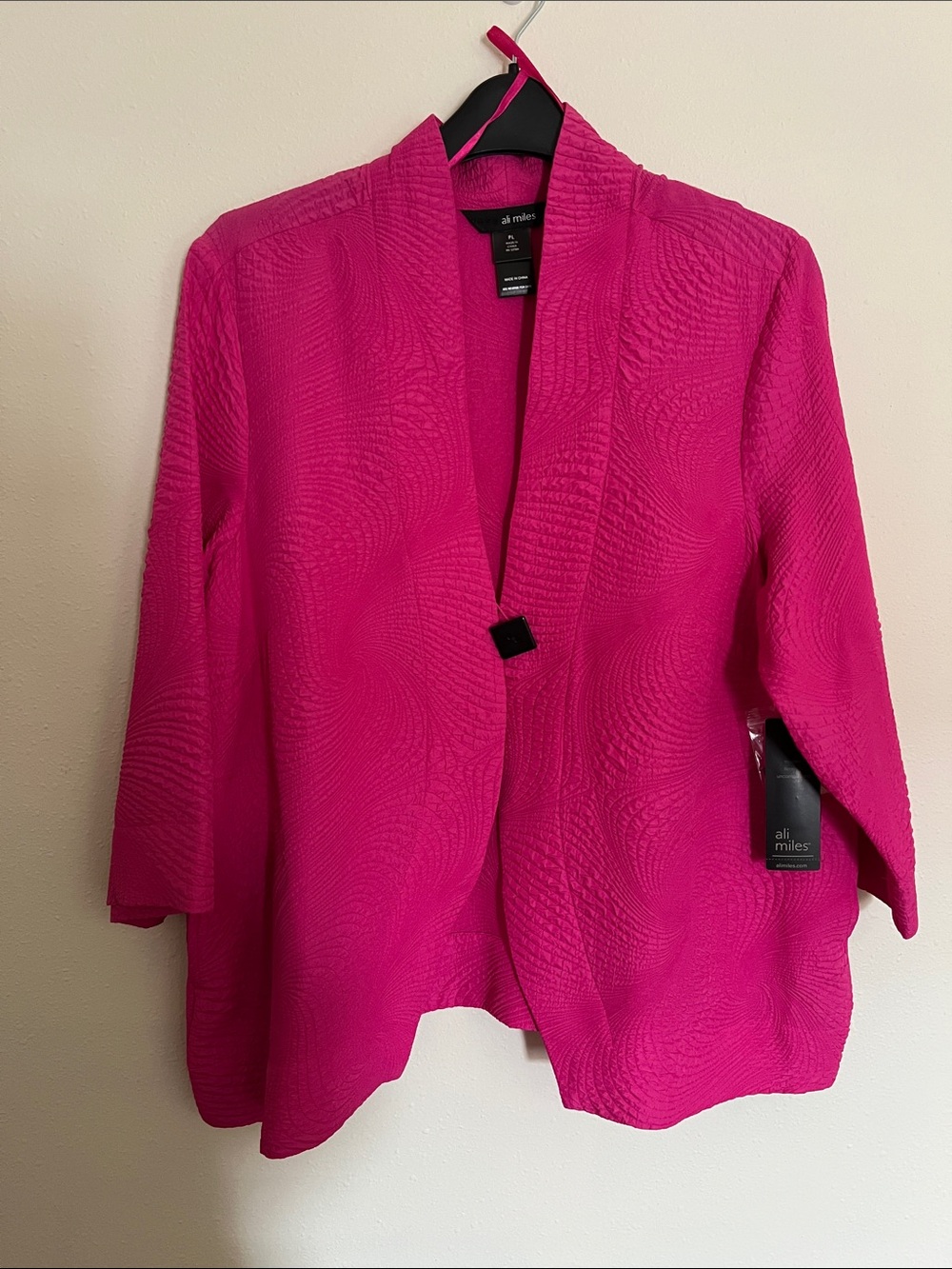 Ali Miles Hot Pink Textured Open-Front Blazer Jacket